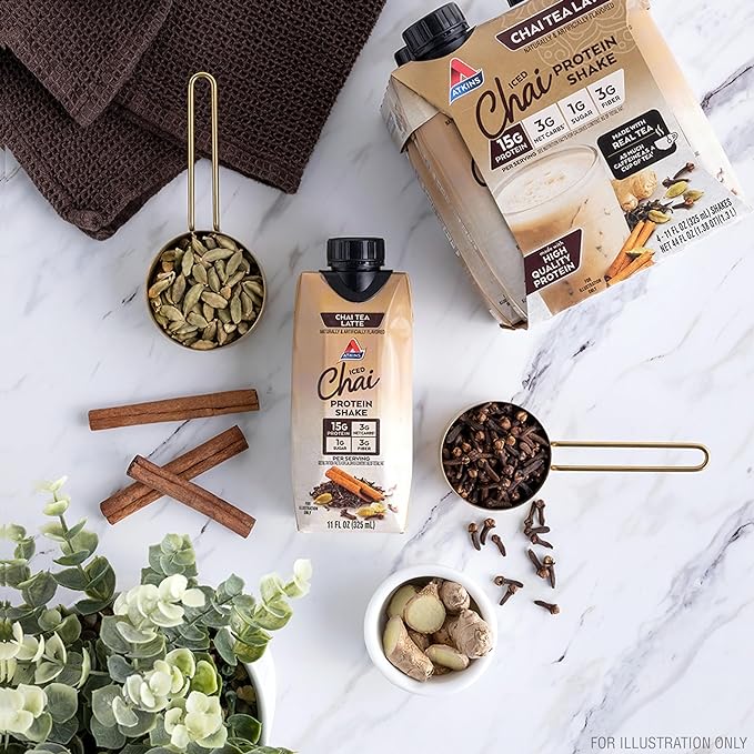 Atkins Chai Tea Latte Flavored Protein Shake, High Protein Shake, Low Glycemic, Low Carb, Low