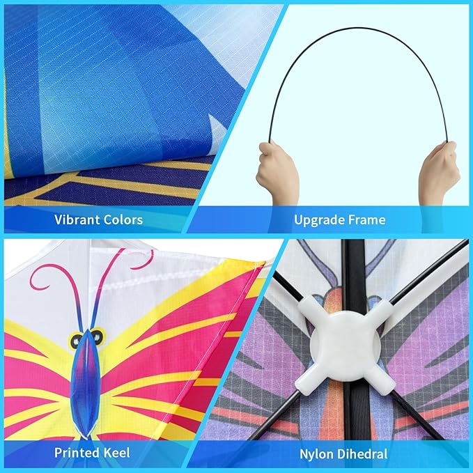 Xida Butterfly Kite for Kids & Adults, Easy to Fly, Ages 4-8, Large Kite with 300ft Handle, Perfect