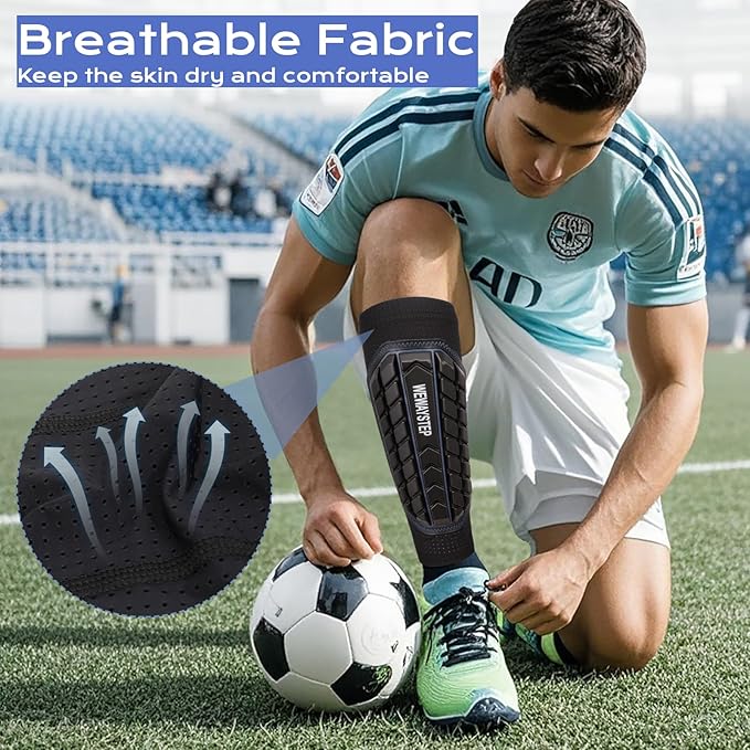 Shin Guards Soccer Kids Youth, Adult Shin Guards with Honeycomb Padding，Breathable & Anti-Slip Calf