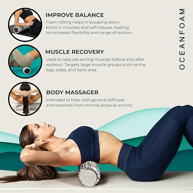 Oceanfoam Tidal Roller - Black Marbled - Muscle Massage Foam Roller for Back Pain & Stretching