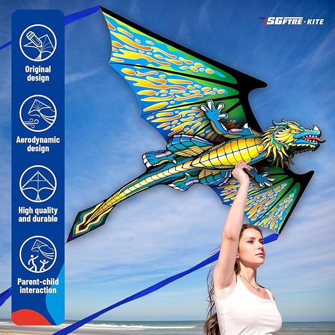 3D Red Pterosaur Kite for Boys & Adults Easy to Fly,Beach Trip Outdoor Games Single Line String