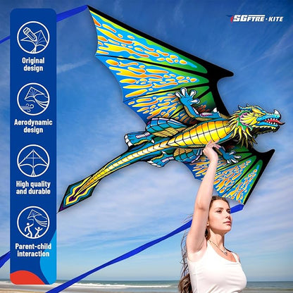 3D Red Pterosaur Kite for Boys & Adults Easy to Fly,Beach Trip Outdoor Games Single Line String