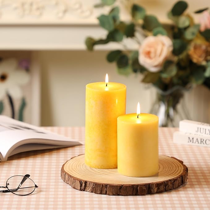 3x6 inch Yellow Pillar Candles Set of 3, Unscented Pillar Candle, Dripless and Smokeless Large