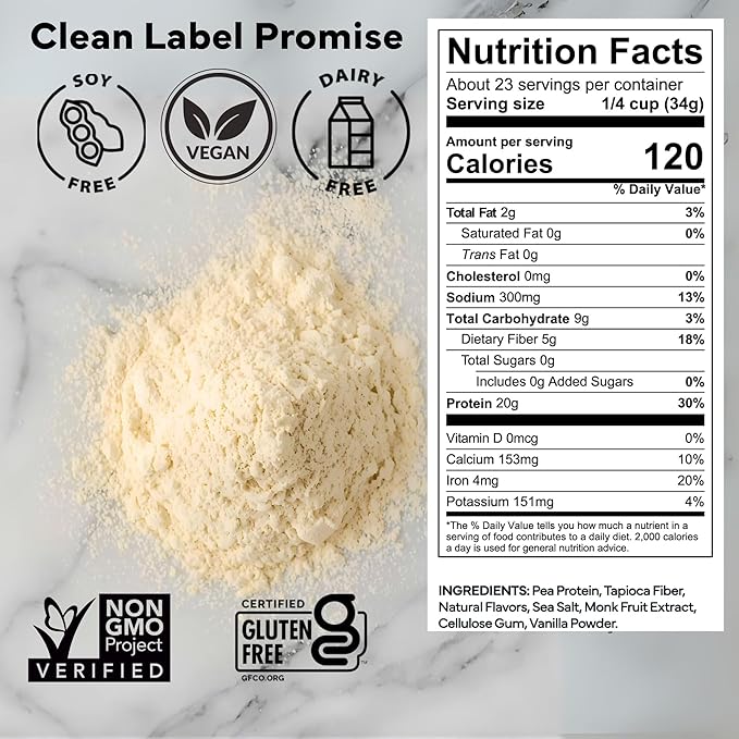 Recovery Plant Based Protein Powder, Vanilla Flavor - 20g Complete Vegan Protein, 0g Sugar, 120