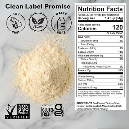 Recovery Plant Based Protein Powder, Vanilla Flavor - 20g Complete Vegan Protein, 0g Sugar, 120