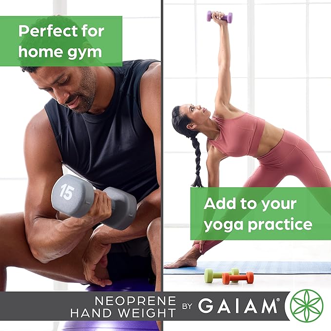 Gaiam Dumbbell Hand Weight (Sold in Singles) - Neoprene Coated Exercise & Fitness Dumbbell for Home