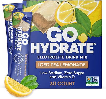 GoHydrate Instant Hydration Powder Packets- Low Sodium Electrolytes Drink Mix with 36mg Caffeine
