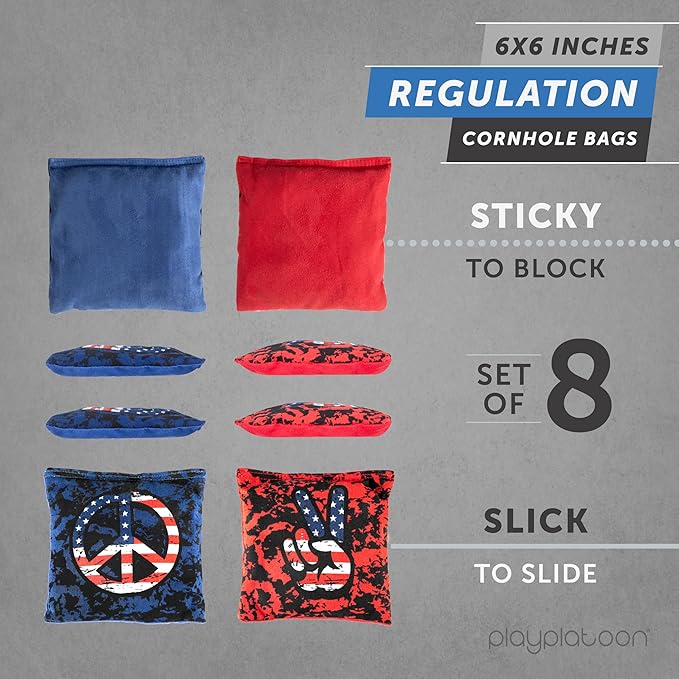 Professional Cornhole Bags - Set of 8 Regulation All Weather Double Sided - Sticky Side/Slick Side