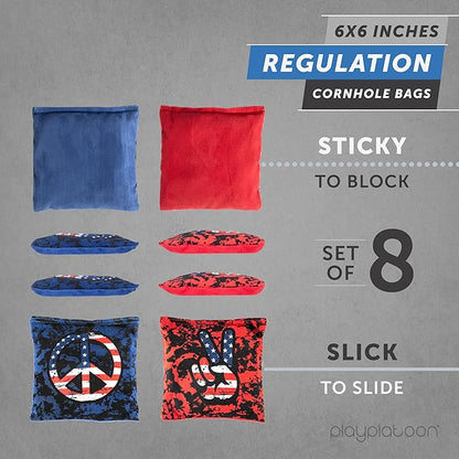 Professional Cornhole Bags - Set of 8 Regulation All Weather Double Sided - Sticky Side/Slick Side