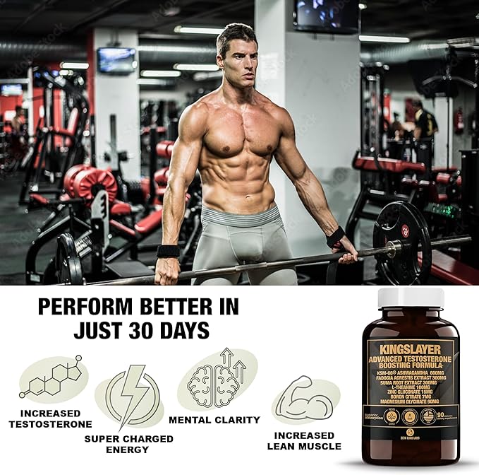 Kingslayer: 7-in-1 Testosterone Booster for Men w/KSM-66, Fadogia, Suma Root, L-Theanine, Zinc