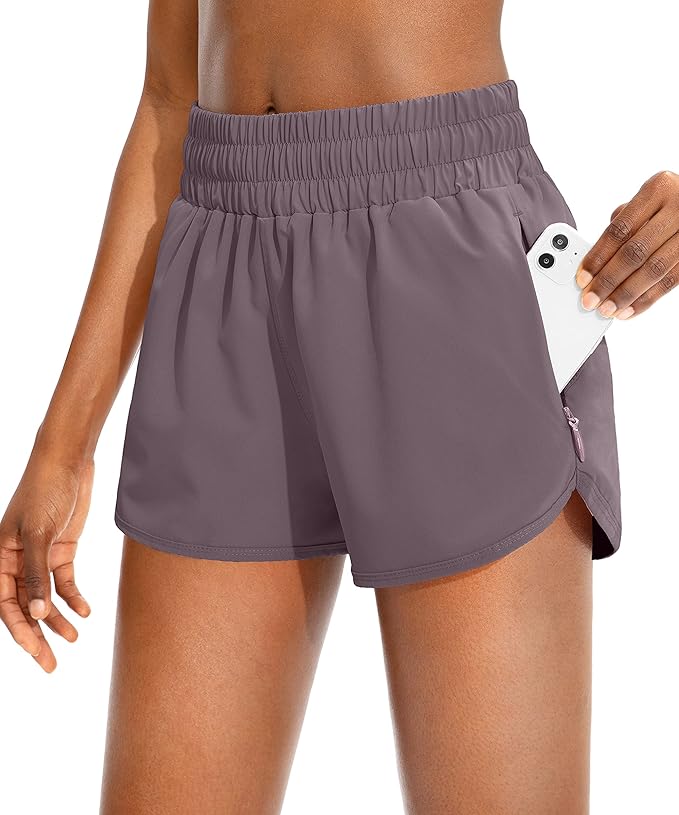 SANTINY Women's Running Shorts with Zip Pockets High Waisted Athletic Workout Gym Shorts for Women