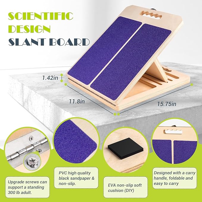 Slant Board for Calf Stretching, Adjustable Portable Wooden Incline Board for Calf Stretcher with