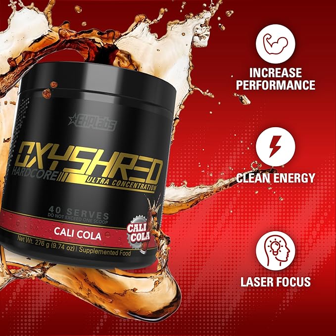 EHP Labs OxyShred Hardcore Super Dosed Pre Workout Powder - Preworkout Powder with L Glutamine &