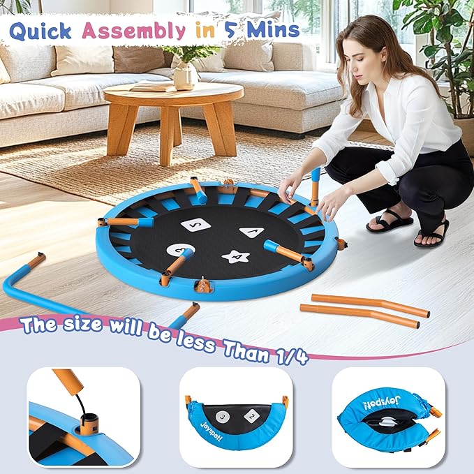 3FT Toddler Trampoline with Adjustable Handlebar, 36" Foldable & Spring-Free, Mini Kids Indoor