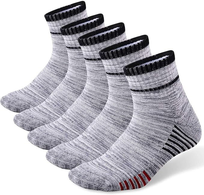 FEIDEER Men's Walking Hiking Socks, Wicking Cushion Quarter Crew Socks for Mens Outdoor Sports