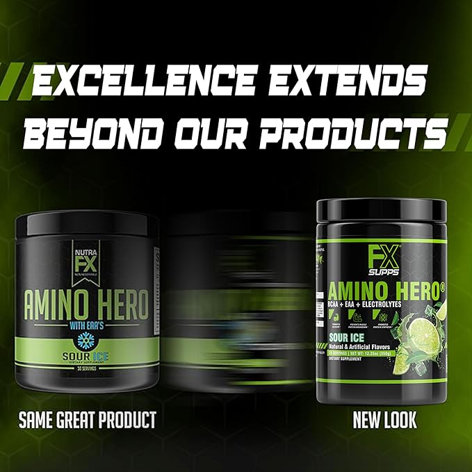 FXSUPPS Amino Hero Sour Ice Flavor (25 Servings) | Post-Workout Recovery Drink for Men and Women |