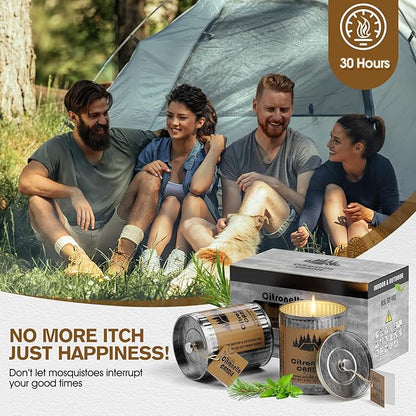 Citronella Outdoor Candle Set | 2-Pack 454g 80H Burn Time | Pure Soy Wax Jar Tin Outdoor Safety