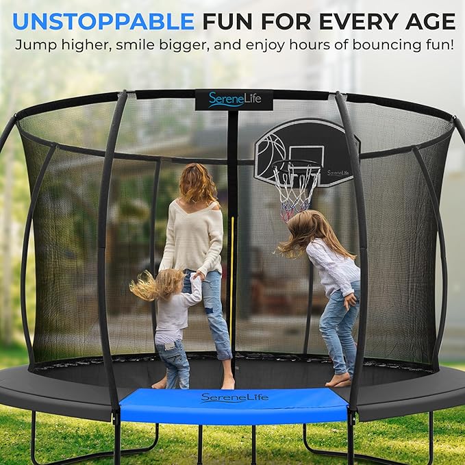 Serenelife 12FT 10FT 8FT Recreational Trampolines with Enclosure Net and Ladder and Anti-Rust