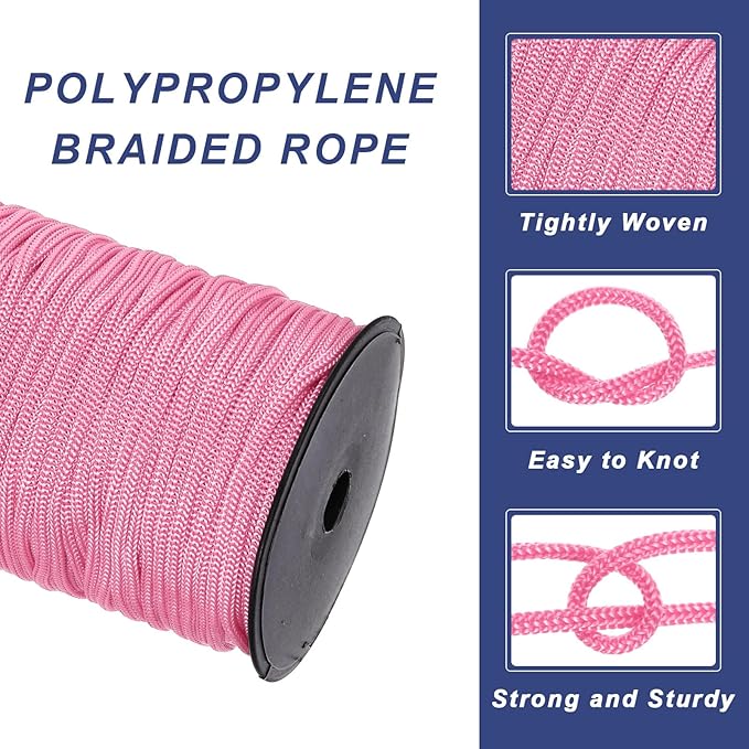 MECCANIXITY 3/16 Inch Polypropylene Rope Braided Ropes, 328ft Nylon Rope Hollow Utility Cord for