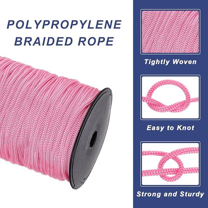 MECCANIXITY 3/16 Inch Polypropylene Rope Braided Ropes, 328ft Nylon Rope Hollow Utility Cord for