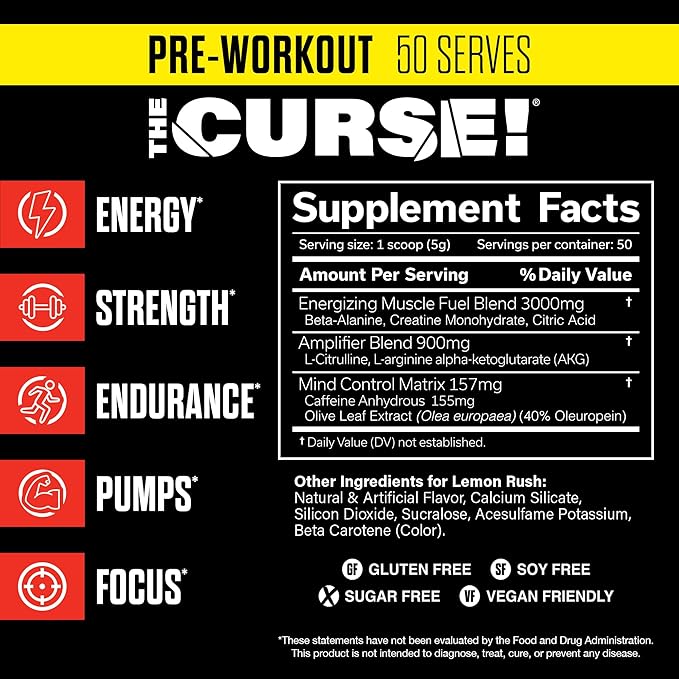 JNX SPORTS The Curse! Pre Workout Powder for Men & Women, Caffeine, Beta-Alanine, Creatine