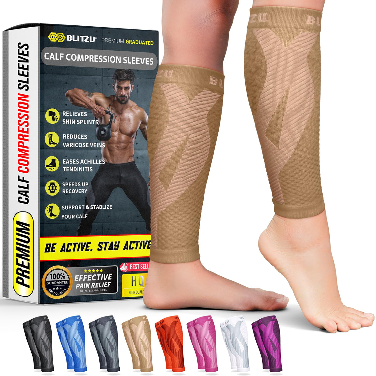 BLITZU Calf Compression Sleeves, Footless Compression Socks for Men & Women