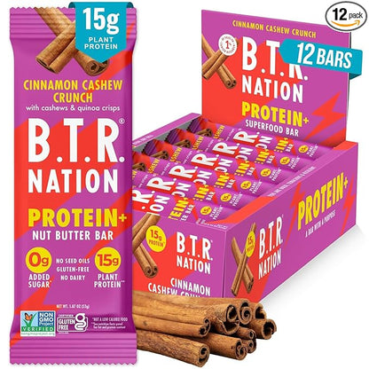 B.T.R. Nation Vegan Keto Plant Based High Protein & High Fiber Bars - Cinnamon Cashew Crunch