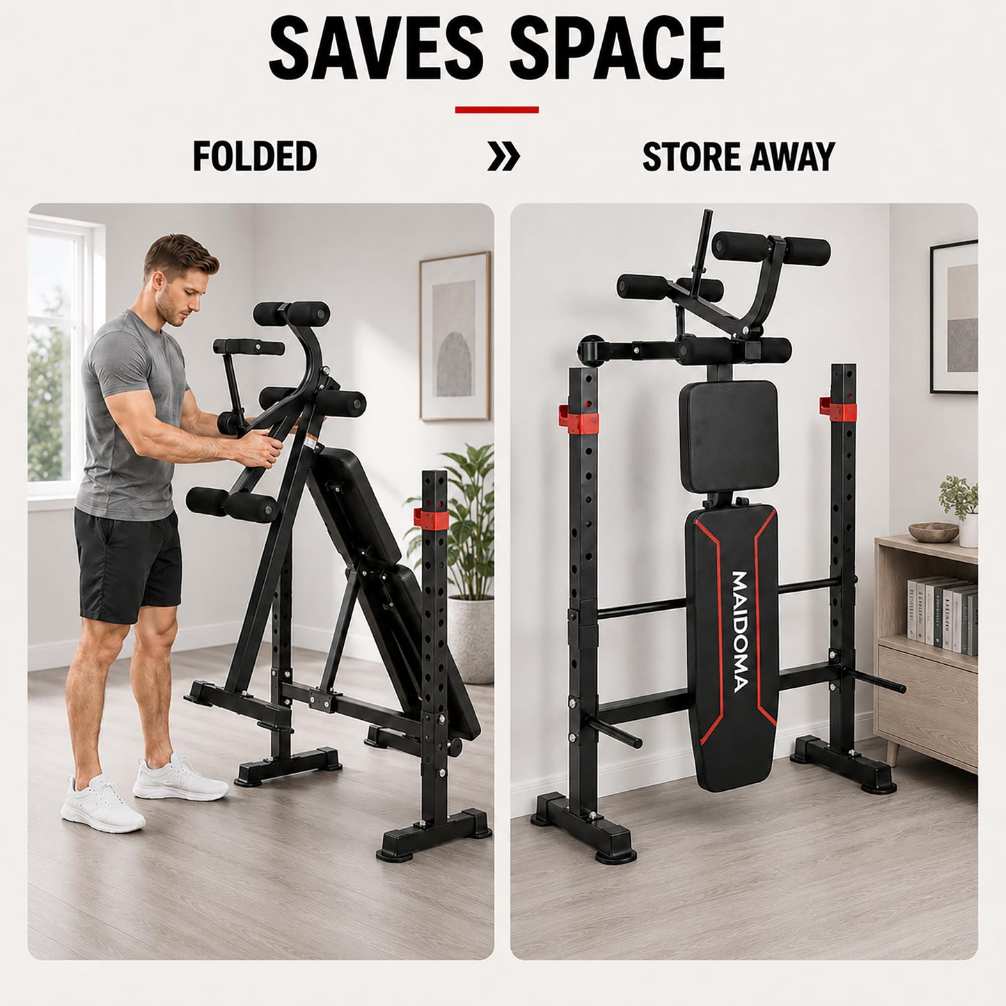 MAIDOMA Standard Weight Bench Set with Leg Extension and Leg Curl, Adjustable Bench Press with