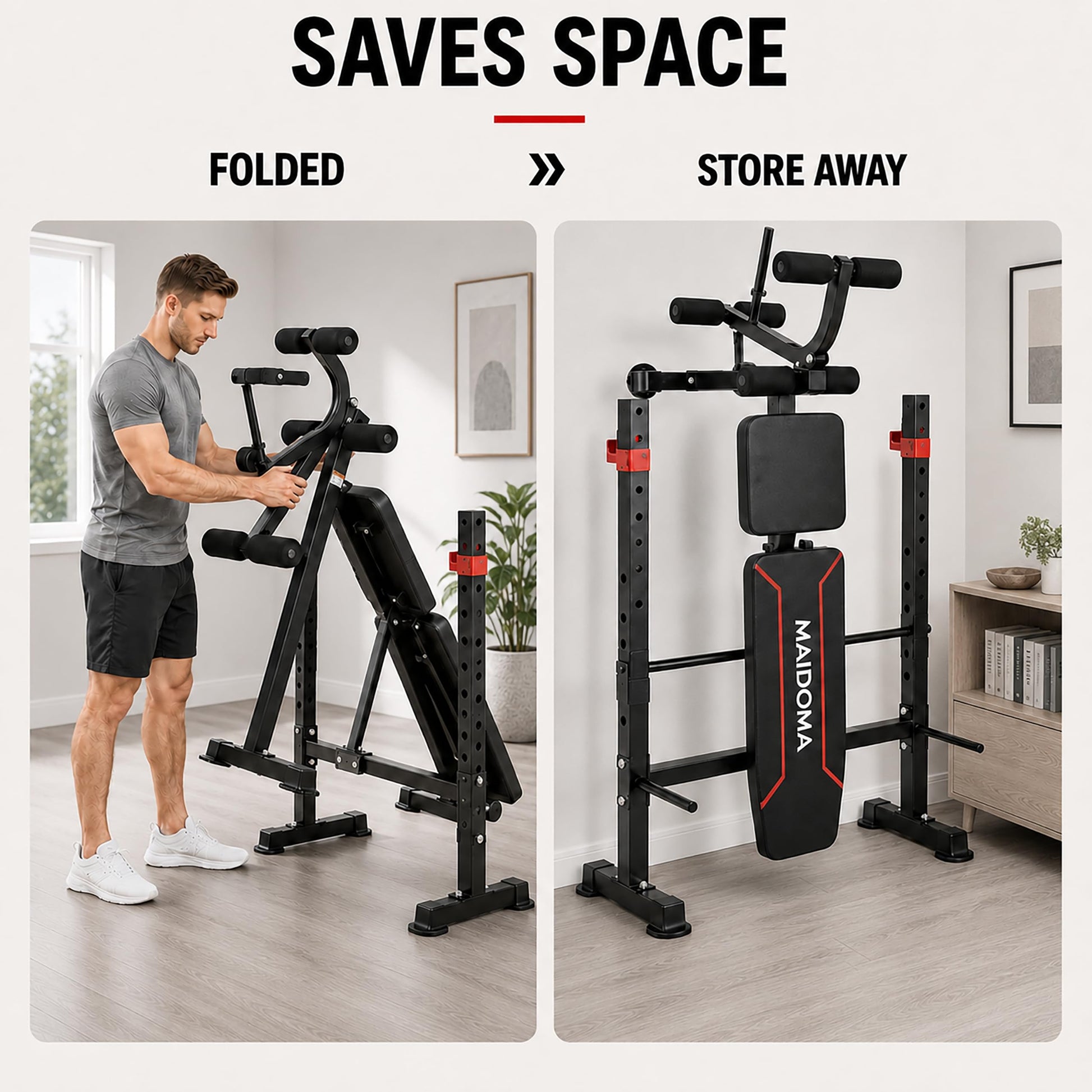 MAIDOMA Standard Weight Bench Set with Leg Extension and Leg Curl, Adjustable Bench Press with