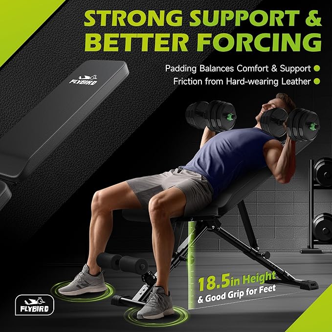 FLYBIRD Weight Bench, Adjustable Strength Training Bench for Full Body Workout with Fast