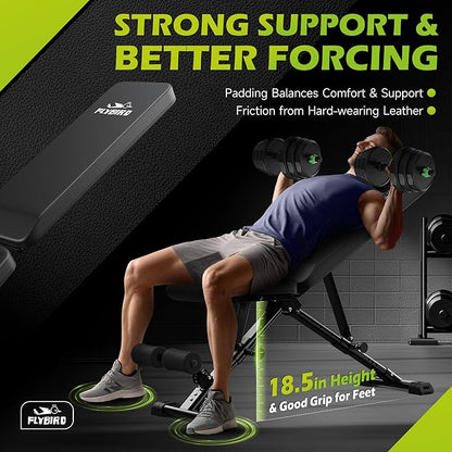 FLYBIRD Weight Bench, Adjustable Strength Training Bench for Full Body Workout with Fast