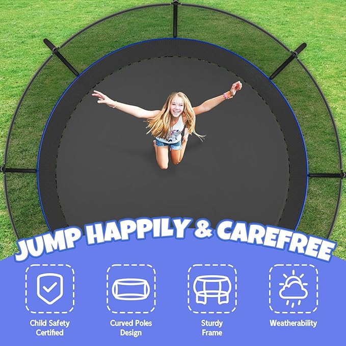 Trampoline 8FT 10FT 12FT 14FT 16FT, Outdoor Trampolines for Kids and Adults, Recreational