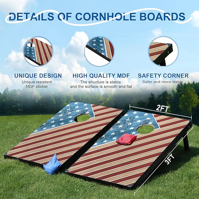 2’x3’ Cornhole Boards Set, Cornhole Outdoor Game Set - Corn Hole Toss Boards Set with 8 Cornhole