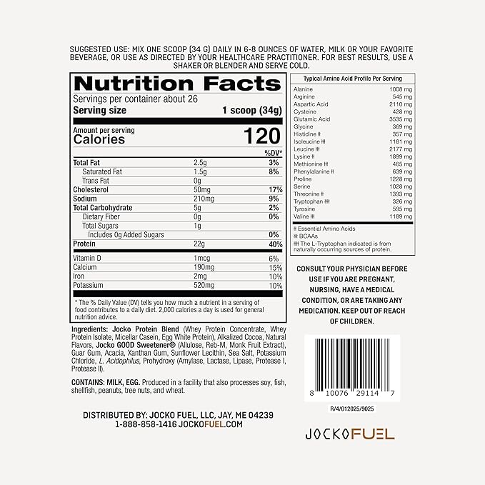 Jocko Fuel Mölk Whey Protein Powder 22g Protein - Low Sugar Monk Fruit Blend - Muscle Recovery &