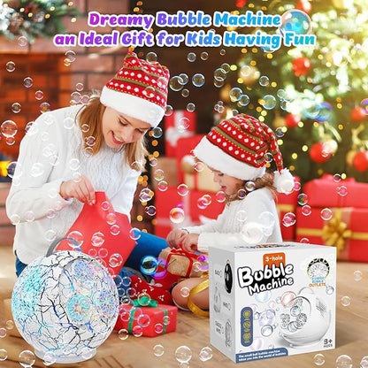 Bubble Machine for Kids Toddlers,45°/360° Rotatable Spherical Bubble Maker Toy with LED