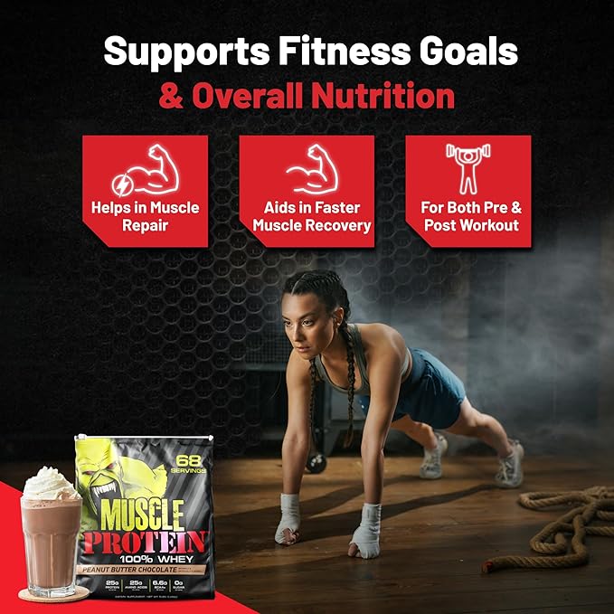 Muscle Protein Whey Powder [5 lbs/Pack of 1]??Cold Filtered, 25g Pure Protein, 6.6g BCAAs