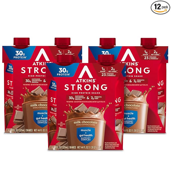 Atkins Strong High Protein Shake, Milk Chocolate Flavored, 30g Protein, Low Carb and Low Sugar