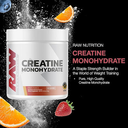 RAW Nutrition Creatine Monohydrate Powder, Fruit Punch (30 Servings) - Micronized Creatine