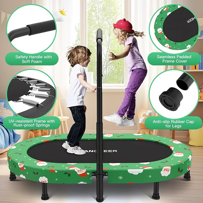 ANCHEER 56" Double Mini Trampoline for Kids, Mini Rebounder with 5-Level Adjustable Handle