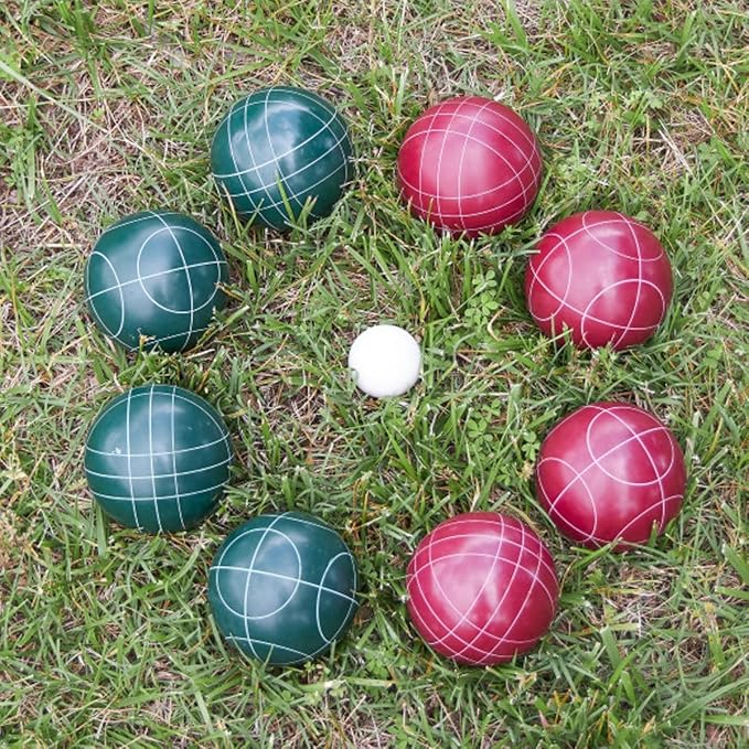 Bocce Ball Set Regulation Size - Lawn Game for Backyard or Beach - Includes Red and Green Bocce