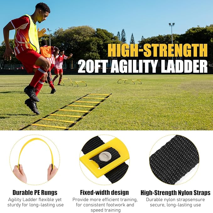 Soccer Training Equipment, Agility Speed Training Set with 20ft Speed Ladder, 12 Cones, 4