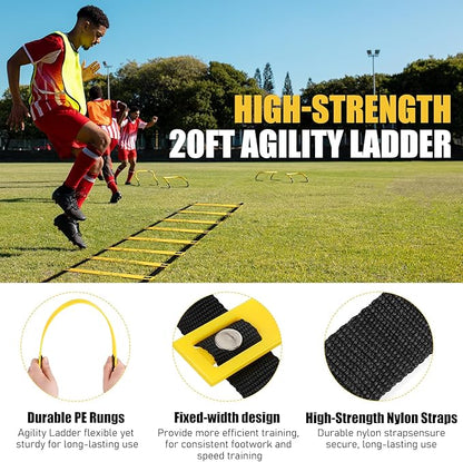 Soccer Training Equipment, Agility Speed Training Set with 20ft Speed Ladder, 12 Cones, 4