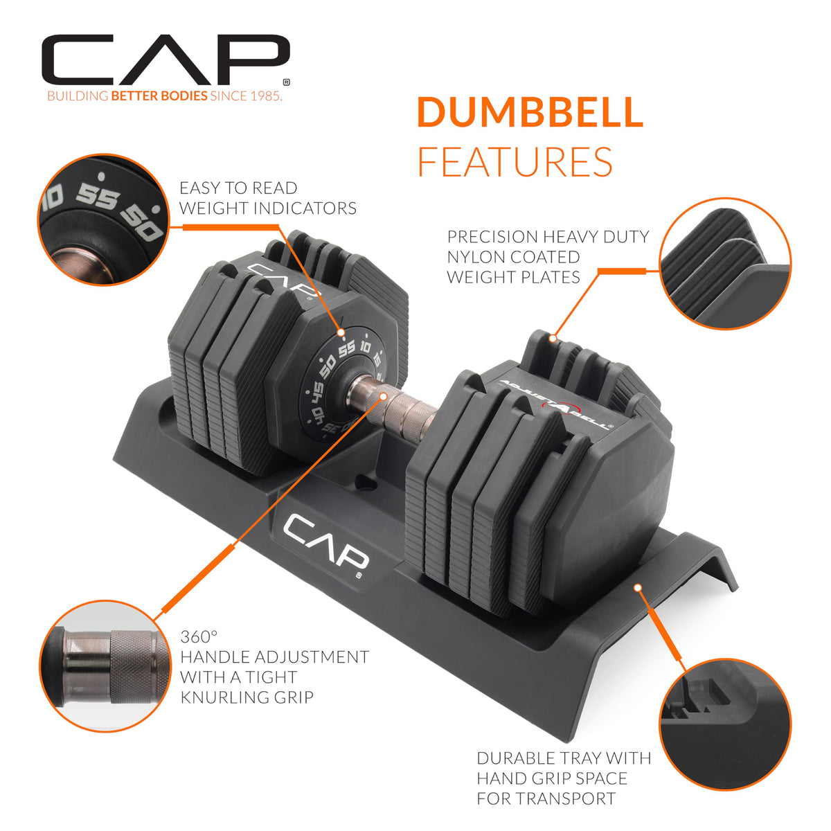 CAP ADJUSTABELL Adjustable Dumbbell Set, Premium Quick Select Adjustable Weights for Home Gym