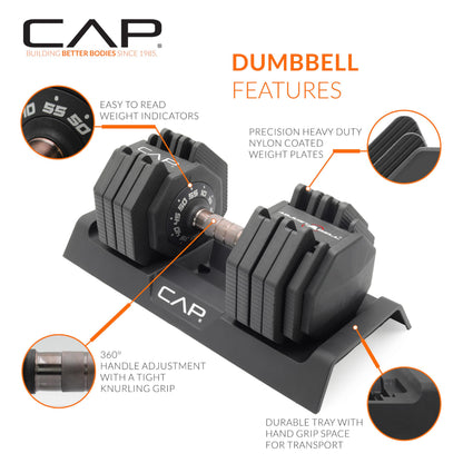 CAP ADJUSTABELL Adjustable Dumbbell Set, Premium Quick Select Adjustable Weights for Home Gym