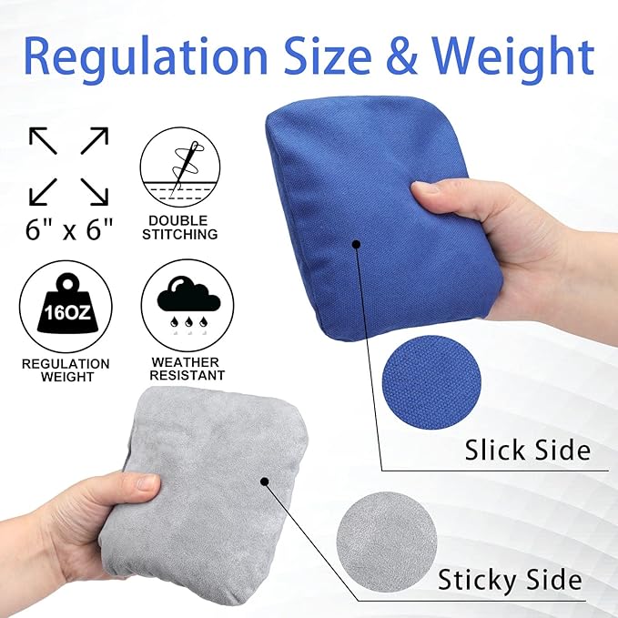 EunHo Dual Sided Cornhole Bags Regulation Set of 8 Professional Cornhole Bean Bags Slick and Stick