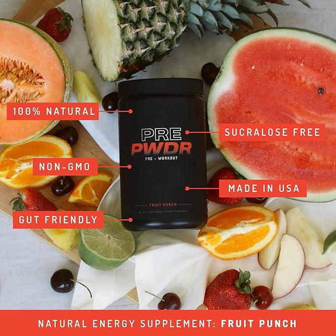 PWDRS Pre-Workout Powder, All Natural Pre Workout for Energy, Pump, Endurance & Strength, with