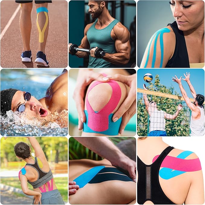 Kinesiology Tape 6 Rolls, Waterproof Kinetic Tape Muscle Tape for Injured Muscle Recovery & Joints