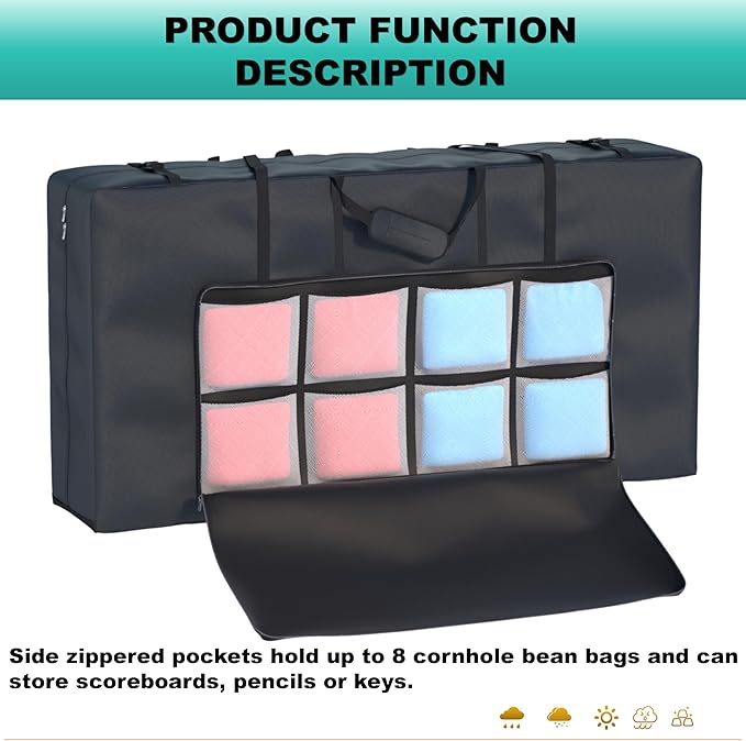 Cornhole Carrying Case, Cornhole Bag Tote Fits 4' x 2' Regulation Size Board, Heavy duty 600D