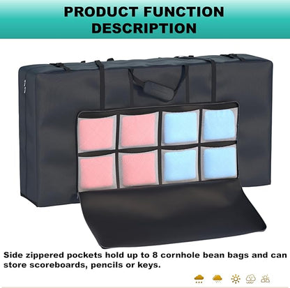 Cornhole Carrying Case, Cornhole Bag Tote Fits 4' x 2' Regulation Size Board, Heavy duty 600D