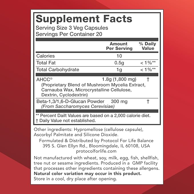 Protocol AHCC 600 mg - Liver & Immune Support Supplement with Beta-Glucan* - May Aid Cellular